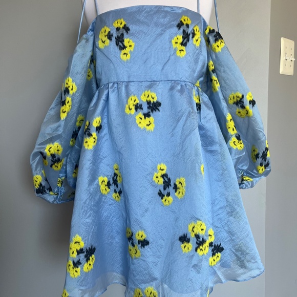 TANYA TAYLOR Marisa Cold-Shoulder Puff Balloon-Sleeve Floral Mini Cocktail Dress - Picture 2 of 8